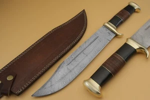 Handmade Damascus Steel Bowie Knife 18.00 Inches With Buffalo Horn Handle - Picture 1 of 7