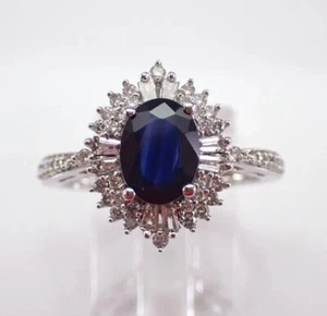 Oval Cut Simulated Blue Sapphire Stunning Wedding Ring In 14k White Gold Plated - Picture 1 of 9