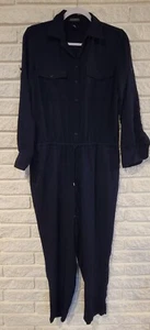 Lauren Ralph Lauren Womens Dark Blue Jumpsuit Size 8 Long Sleeve Roll Tab - Picture 1 of 11