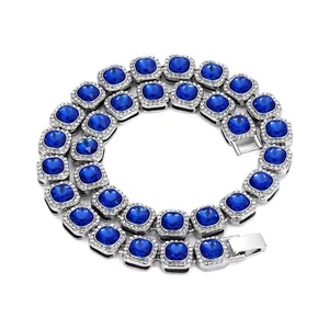 Blue Luxury Square CZ Tennis Chain Choker Necklace Wedding Women Men Jewelry - Picture 1 of 18