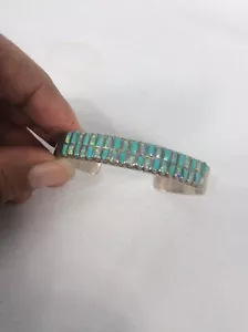 Brazalete brazalete turquesa ópalo plata esterlina firmado por Zuni de colección - Imagen 1 de 6