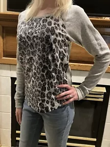 Express Women’s Stunning Sequin Leopard Grey Bling Baseball Shirt Small EUC!!! - Picture 1 of 11