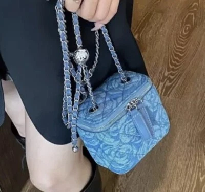 CAMELLIA ДИЗАЙНЕР INSPIREO МАЛЕНЬКИЙ ТЩЕСЛАВИЯ ДЖИНСОВАЯ СУМКА МЕШОК КЛАТЧ КРЕСТ ТЕЛА ЦЕПОЧКА - Изображение 1 из 4