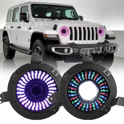 9" RGB Demon LED Headlights Chasing Halo Combo For Jeep Wrangler JL Gladiator JT - Image 1 of 4