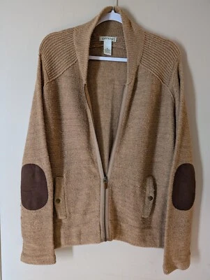Orvis Mens Size XL Wool Blend Brown Cardigan Elbow Patches Zip Front - Image 1 of 4