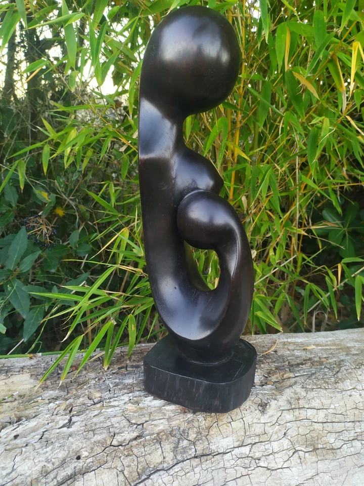 Grande Sculpture Femme à l'Enfant  Ancienne, en Ebène, Statue Bois - Photo 1/4
