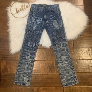 GS-115 Youth Size 12 Acid Wash Heavily Distressed Straight Leg Blue Jeans - Picture 1 of 10