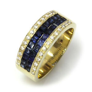 1.7 ctw Natural Princess Blue Sapphire & Diamond Solid 14k Yellow Gold Band Ring