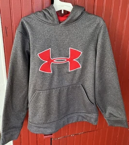 Under Armor Boys Pullover Hoodie Size Small Grey And Red Logo - Picture 1 of 4