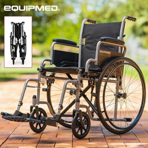 EQUPMED 24 Inch Wheelchair Manual Folding Wheel Chair Portable Foldable Grey - Picture 1 of 12