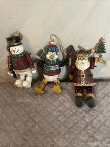 3 Jointed Christmas Ornaments Santa Snowman Penguin  - Picture 1 of 4