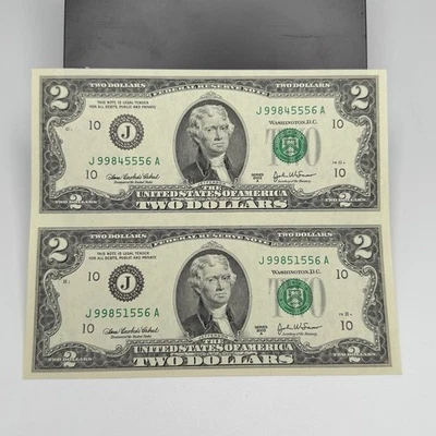 2 Bills - Uncut Sheet Of $2 Dollar Jefferson Bills 2003 -A Federal Reserve Note! - Image 1 of 4