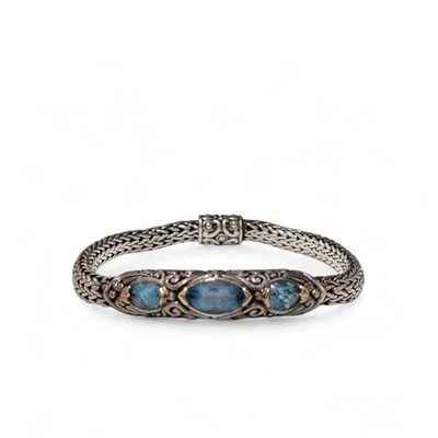 John Hardy серебро 18K синий топаз сплетенный пшеницы цепочка браслет - Изображение 1 из 4