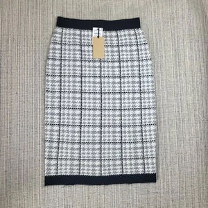 Halogen Skirt Womens Medium Gray Black White Houndstooth Plaid Knit Pull On Work - Picture 1 of 5