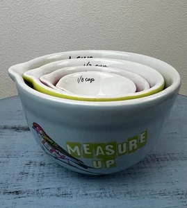 Anthropologie Measure Up Bird Measuring Cups 4 Nesting Multicolor Ceramic Farm - Picture 1 of 4