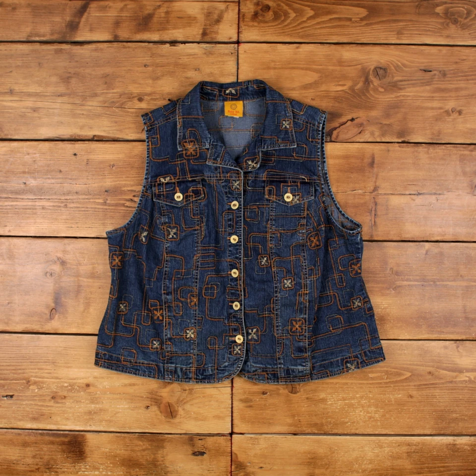 Rubí vintage Rd. Chaqueta Exterior XL Chaleco Chaleco Geométrico Azul Mujer Foto 1 de 4