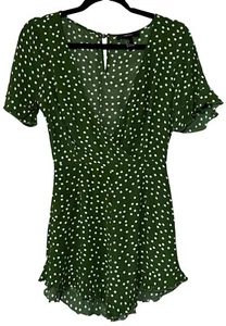 Women's FOREVER 21 V-neck Romper Green & White Polka Dot Junior's Size Small - Picture 1 of 11