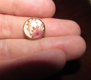 Meiji Mini Japanese Satsuma Painted Pink Flower Ceramic Button Half Shank - Picture 1 of 3