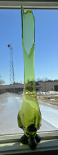 Vtg MCM Viking Glass 23” Vibrant Green Swung Vase Three 3 Foil / Footed Rea