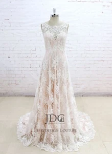 Champagner weiche Spitze Hochzeitskleid Brautkleid maßgeschneidert 2-28 W rückenlose Riemen - Bild 1 von 7