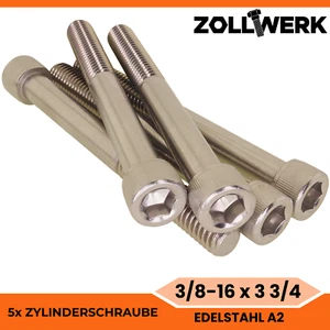 5x 3/8-16 x 3 3/4 (95mm) Zylinderkopfschraube UNC Zoll | Edelstahl Zollgewinde - Bild 1 von 3