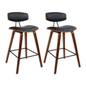 NNEDSZ Set of 2 PU Leather Circular Footrest Bar Stools - Black - Picture 1 of 9