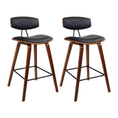 NNEDSZ Set of 2 PU Leather Circular Footrest Bar Stools - Black - Image 1 of 4