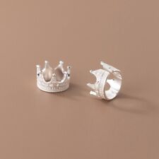 S925 Sterling Solid Silver Frosted Crown Design Ear Cuff No Piercing Earrings