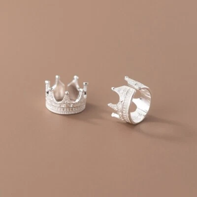 Retro 925 Sterling Silver Frosted Crown Design Ear Cuff No Piercing Earrings - Image 1 of 4