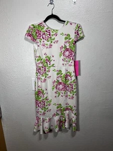 Betsey Johnson Petite Floral-Print Sheath Midi Dress Pink/White Size 2P - Picture 1 of 11