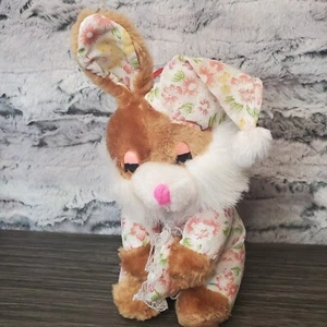 Vintage Wondertreats Sleepy Plush Bunny Rabbit Floral Hat Outfit Pillow PINK EYE - Picture 1 of 9