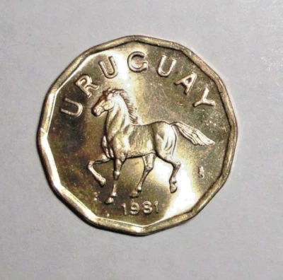 1981 Uruguay 10 centesimos Coin Horse Stallion Animal Wildlife - Image 1 of 2