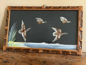 Arte popular mexicano de colección de los años 60 arte de plumas artesanía aves acuáticas pájaro pluma arte enmarcado en madera - Imagen 1 de 10