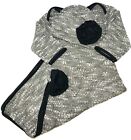 Woombie Granny Knit Hat and Gown Set Black & Gray with Rosettes (6-12 months)