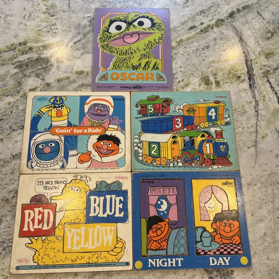 Juego de 5 rompecabezas vintage 1974 Palyskool Seame Street Oscar Big Bird Cookie EE. UU. Foto 1 de 4