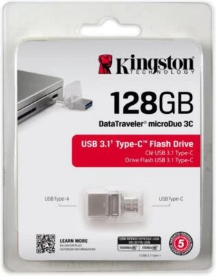 KINGSTON PENDRIVE 128GB MICRO DUO OTG TYPE-C DTDUO3C/128GB USB 3.1 CHIAVETTA PC - Immagine 1 di 4