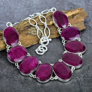 Simulated Red Ruby Gemstone Handmade 925 Sterling Silver Jewelry Necklace - Picture 1 of 5