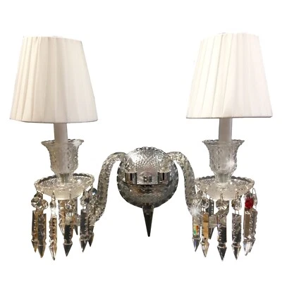 CRYSTAL WALL SCONCE WITH SHADES CHROME FOYER DINING ROOM OR BATHROOM 2 LIGHT 16" - Image 1 of 2