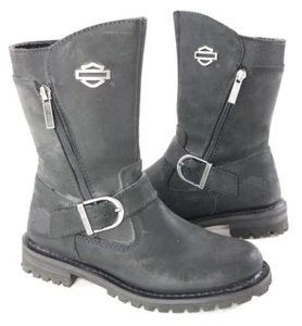 harley davidson womens black leather riding boots 6 zip pull slip ankle 8" bar - Picture 1 of 15