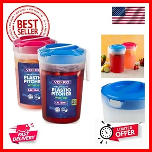 2-Pack 1-Gallon Plastic Pitchers with Lids – Iced Tea Pitchers with Twist Cov... - Picture 1 of 7