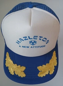 Vintage Embroidered Hazleton 'A New Attitude" Blue Mesh Snap Back Hat - Picture 1 of 10