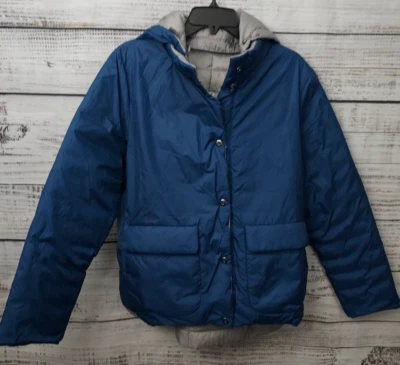 Zella Coat Women XL Hooded Reversible Puffer Silver / Blue NEW - Image 1 of 4