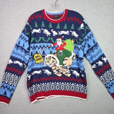 Blizzard Bay Ugly Christmas Sweater Size Large Santa Riding Cat Catnip L Funny - Image 1 of 4