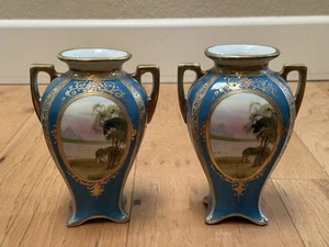 Antique Vintage Japanese Pair Porcelain Nippon Morimura Moriage Vases 7.5” - Picture 1 of 15