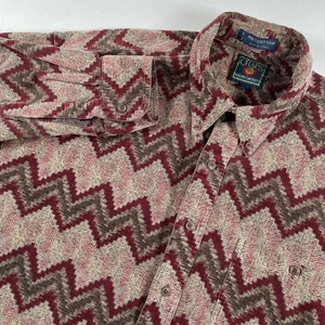 VTG Chaps Ralph Lauren Corduroy Button Down Shirt Mens Zigzag Aztec Patterned L - Picture 1 of 7