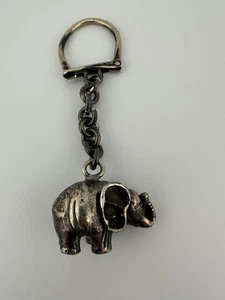 VINTAGE Solid Sterling Silver Detailed ELEPHANT KEY RING Pendant 32+ grams - Picture 1 of 8