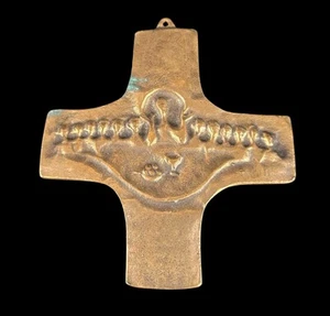 Croce/Crocifisso Vintage in Bronzo - Ultima Cena - Inri - 12 cm - Foto 1 di 2
