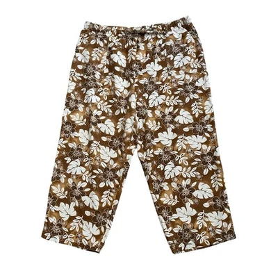 Pantalones capri recortados SAG HARBOR para mujer talla XL marrón blanco floral mezcla de lino Foto 1 de 4