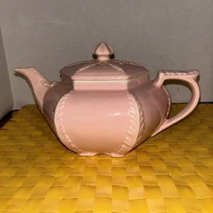 Vintage Hall Pink Teapot Hexagon Victorian Fern Pattern Squat Shape 5.75” Tall - Picture 1 of 9