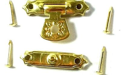 Jewellery Box Clasps With Fixing Pins Brassed Lid Catches Free Delivery - Image 1 of 4